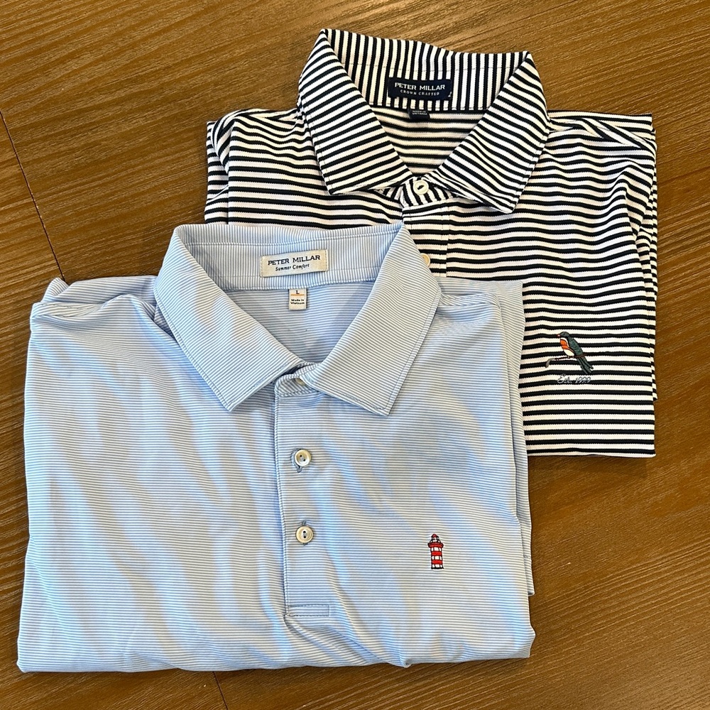 Peter Millar Men's Polo Shirts - Light Blue and Black Stripes